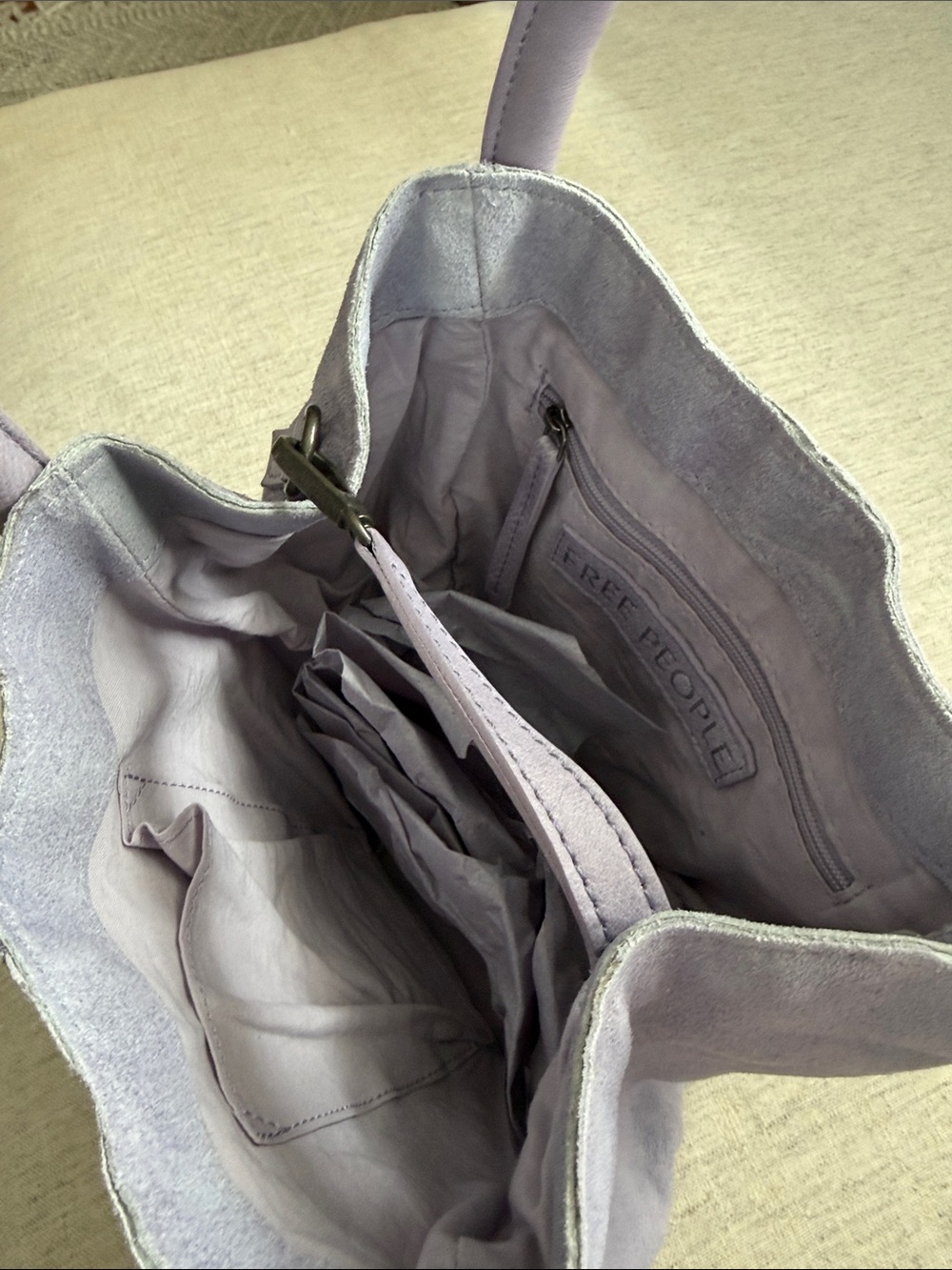 Free People Lavender Suede Tote with Rounded Double Handles - Picture 3 of 6